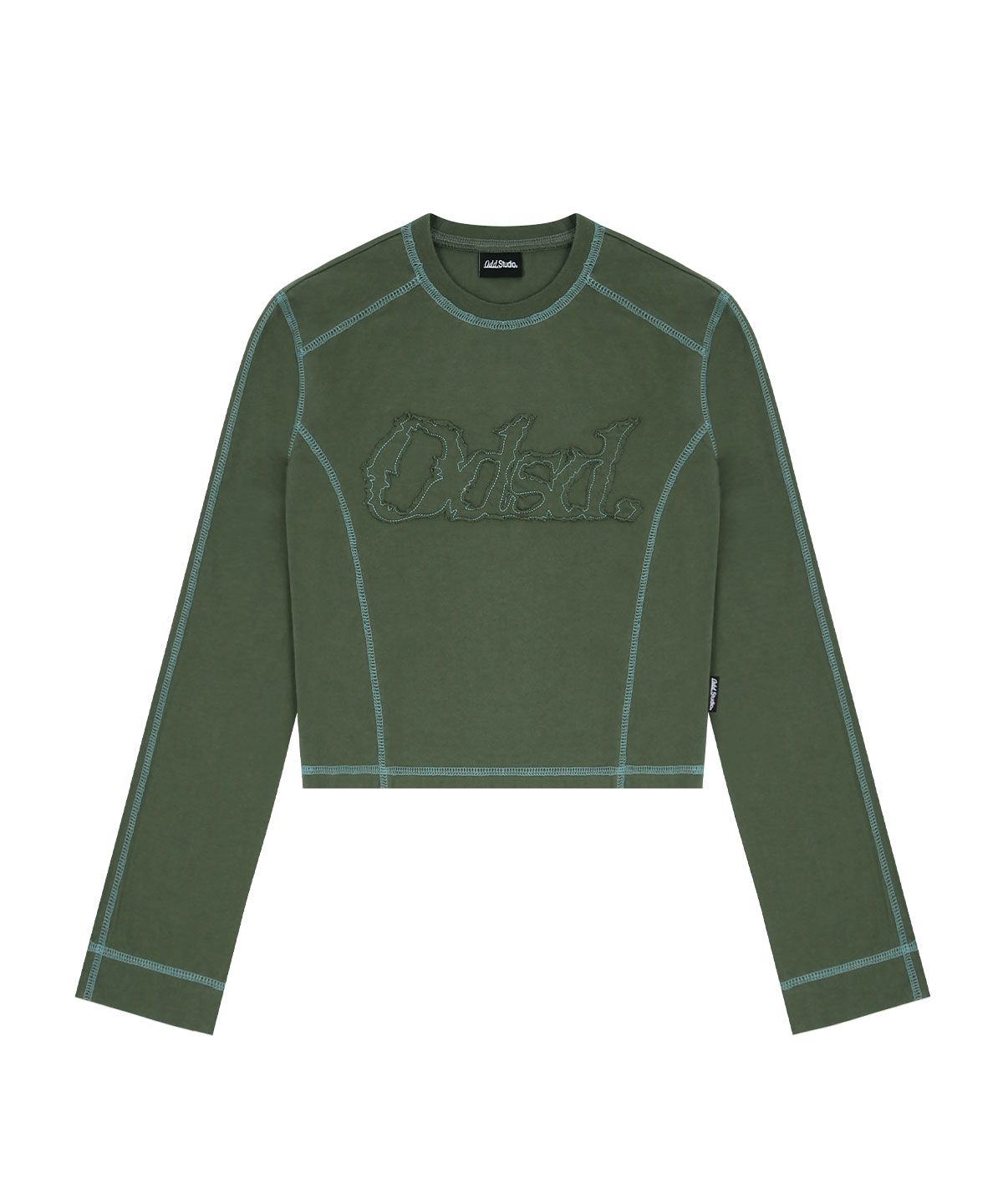 오드스튜디오(ODDSTUDIO) ODSD 컷오프 커버 스티치 세미 크롭 티셔츠 - KHAKI