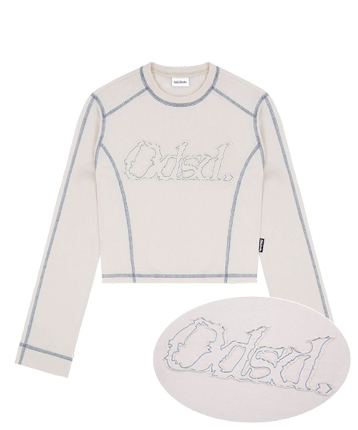 오드스튜디오(ODDSTUDIO) ODSD 컷오프 커버 스티치 세미 크롭 티셔츠 - SAND BEIGE