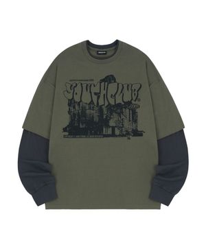 유스클럽 그래픽 레이어드 오버핏 롱 슬리브 - KHAKI