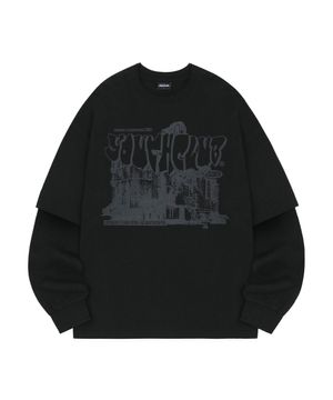 유스클럽 그래픽 레이어드 오버핏 롱 슬리브 - BLACK