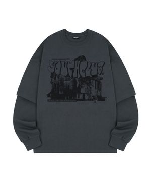 유스클럽 그래픽 레이어드 오버핏 롱 슬리브 - CHARCOAL