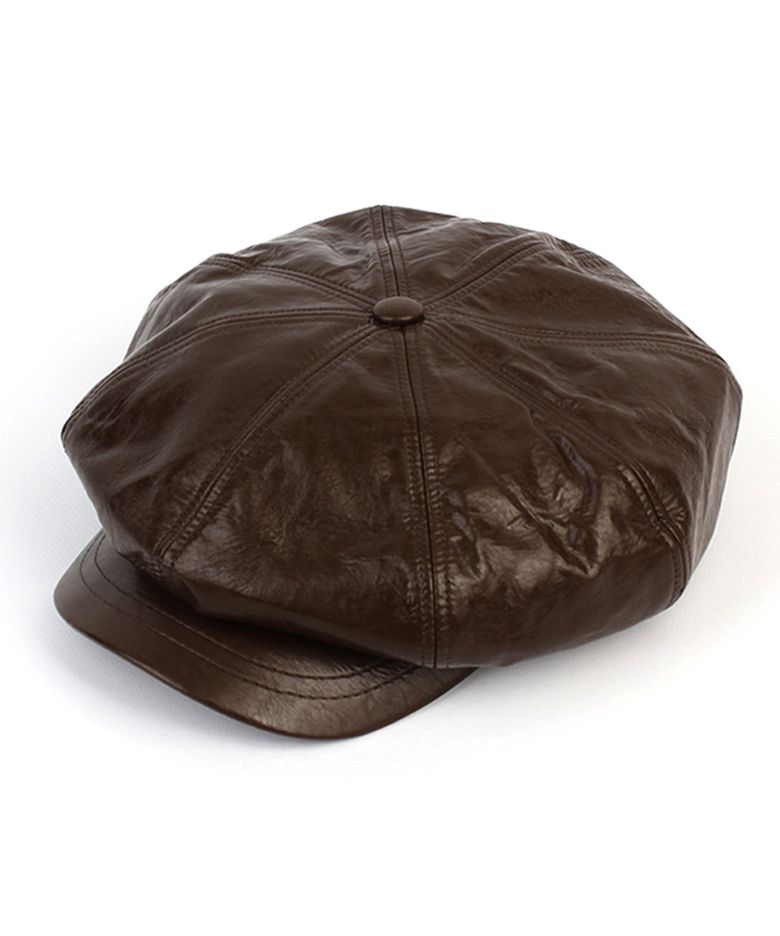Crack Leather Brown Belted Newsboy Cap 뉴스보이캡