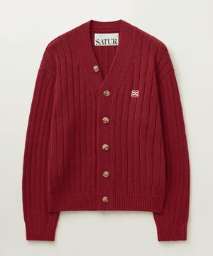 파로 오버 사이즈 부클 가디건 버건디 레드