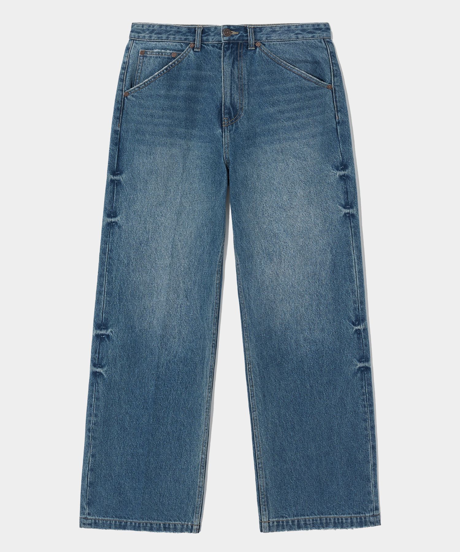 MUSINSA | SATUR Washed Pintuck Flare Denim Pants Mid Blue