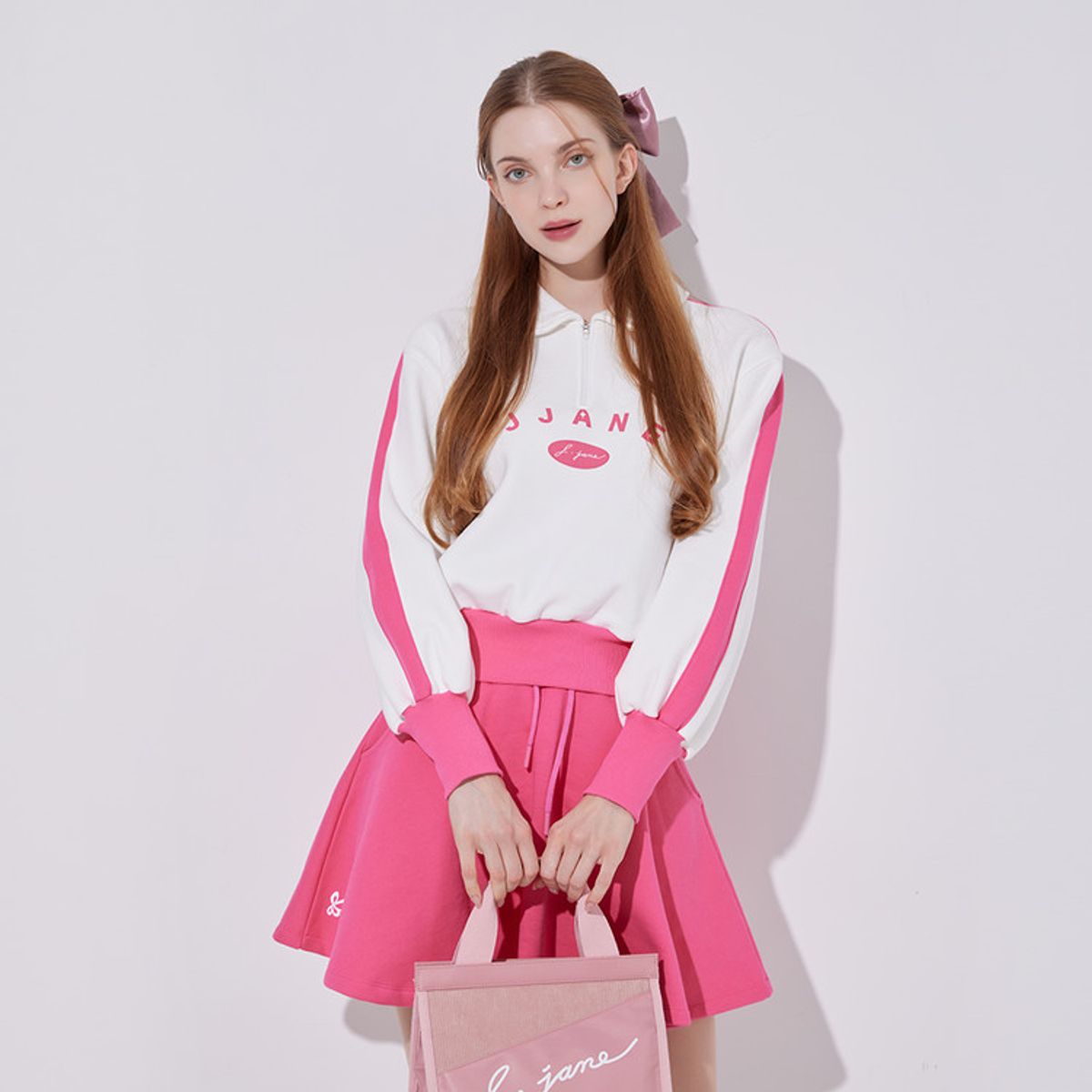 제이제인(J.JANE) 컬러 배색 맨투맨 세트 (Pink)