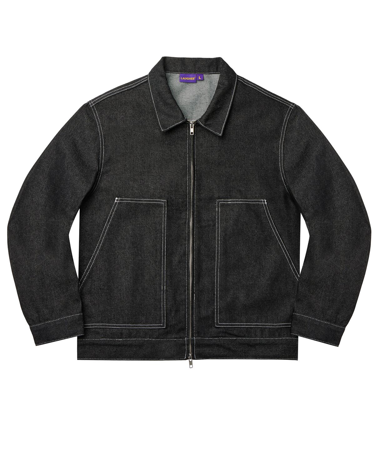 라퍼(LAUGHER) DOUBLE FRONT DENIM JACKET - BLACK