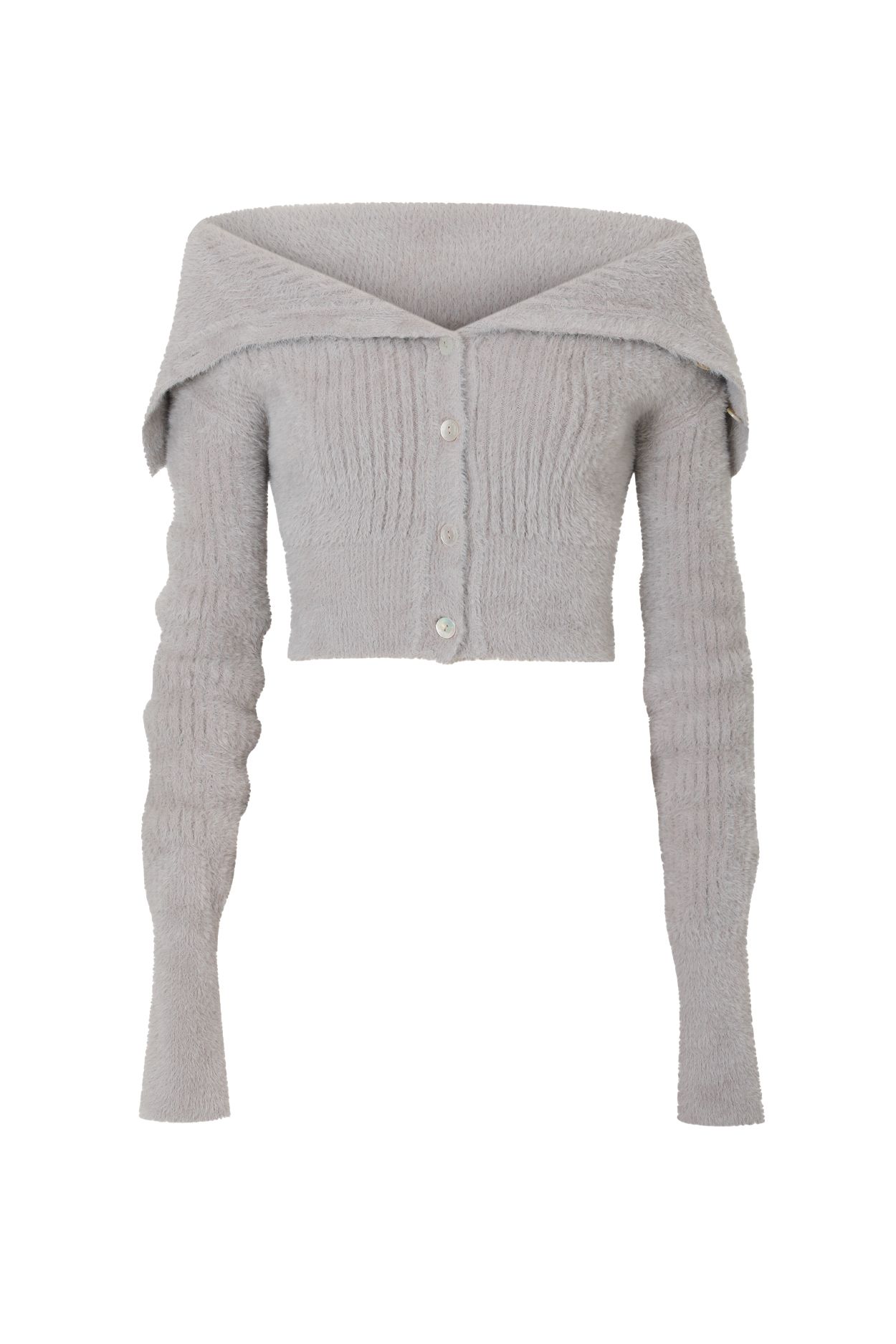 MUSINSA公式 | PAINORPLEASURE PETAL OFF-SHOULDER CARDIGAN grey