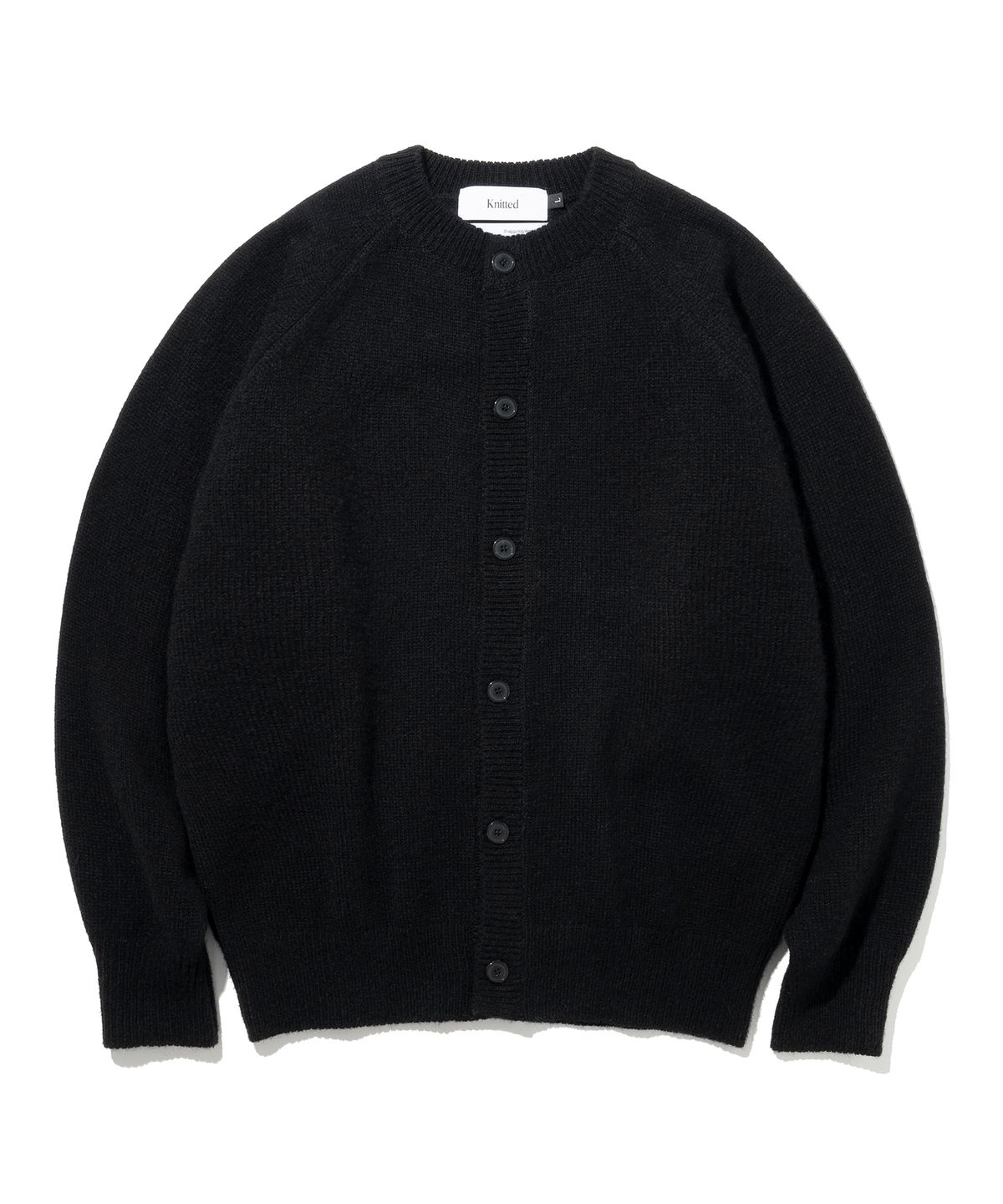 니티드(KNITTED) 쉐기독 울 100 라운드 가디건 BLACK