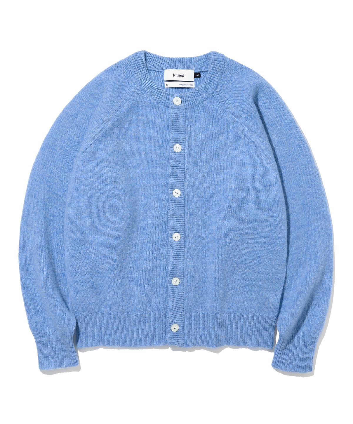 니티드(KNITTED) 쉐기독 울 100 라운드 가디건 BLUE