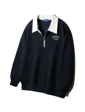 [DE LUXE] FELICITY 반집업 배색 카라 맨투맨 DLX7508 (4 COLOR)