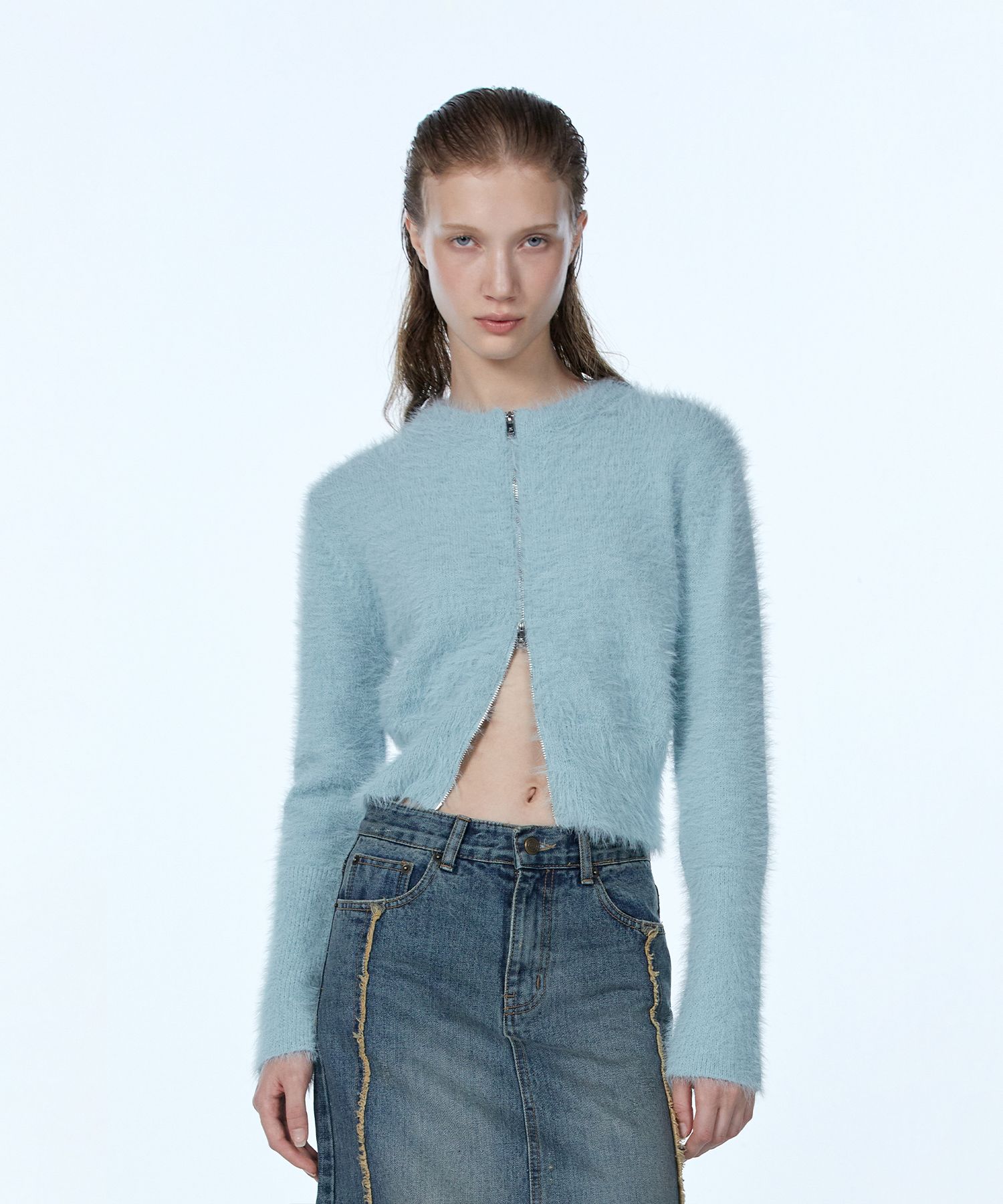 ジャケット WOOALONG Hairy knit zipup cardigan SKY BLUE MUSINSA | WOOALONG Hairy knit zip-up cardigan - SKY BLUE