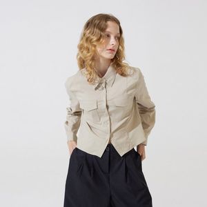 카고 포켓 크롭 롱 셔츠 - 내추럴