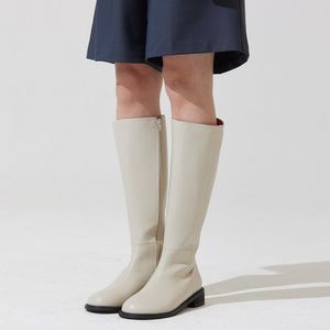 이멜 레더 라운드 롱 부츠 - 아이보리