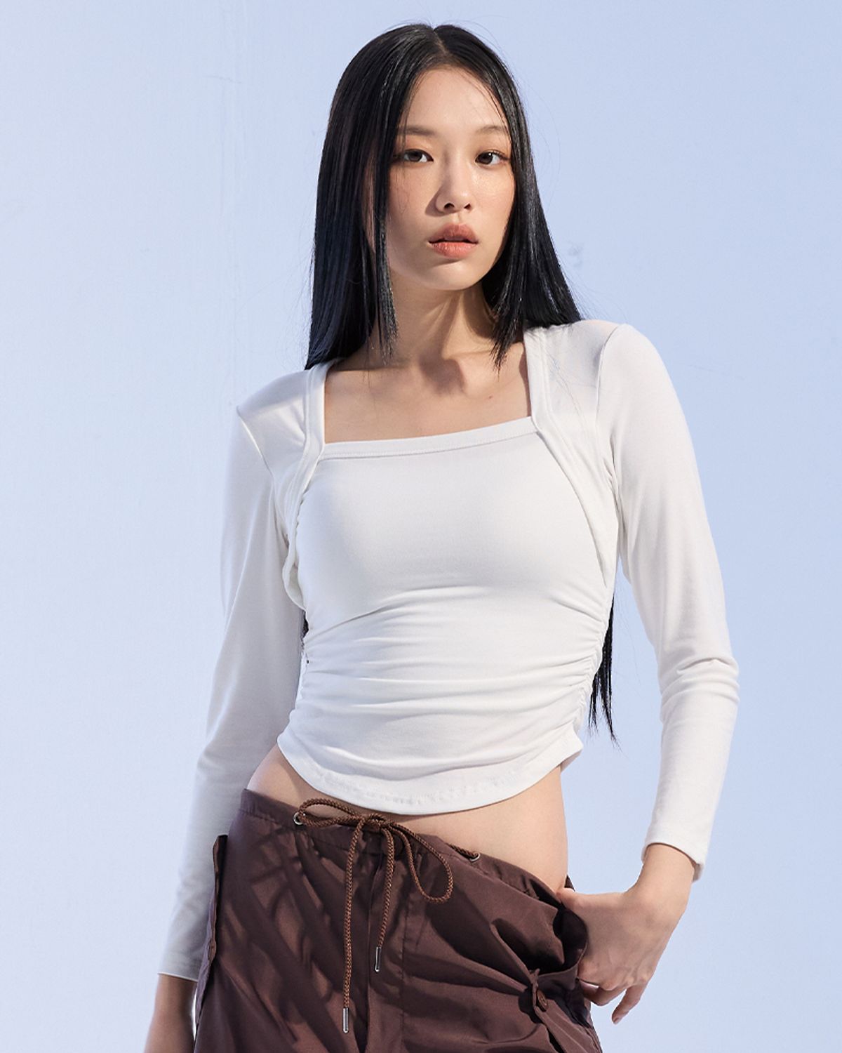 모아(MOAA) 스퀘어넥 셔링 롱 슬리브 (IVORY)