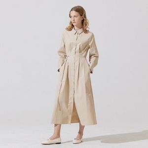 러리 셔츠 롱 원피스 - 베이지