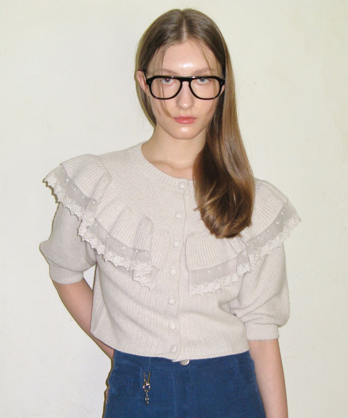 시눈(SINOON) RUFFLE PUFF CARDIGAN (OATMEAL)