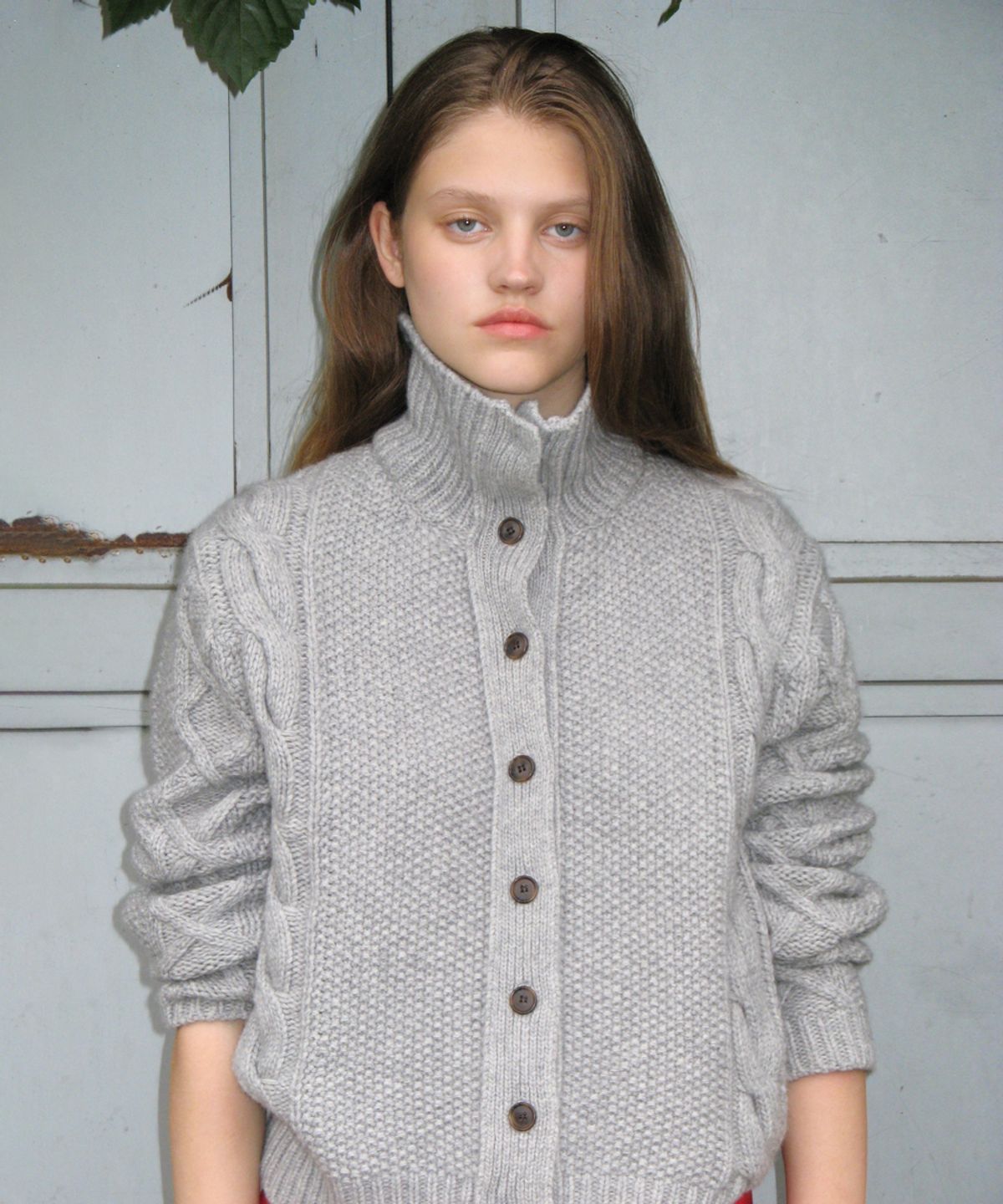 시눈(SINOON) CABLE COLLAR CARDIGAN (GREY)