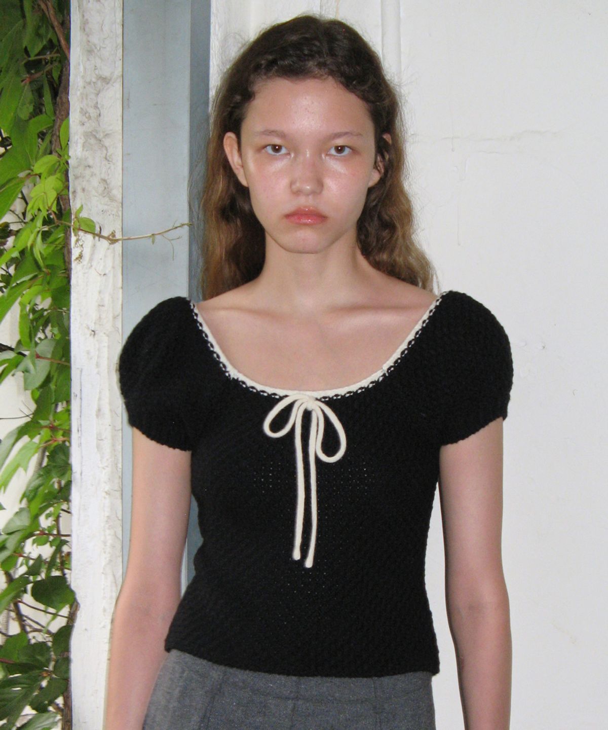 시눈(SINOON) PUFF HALF KNIT TOP (BLACK)