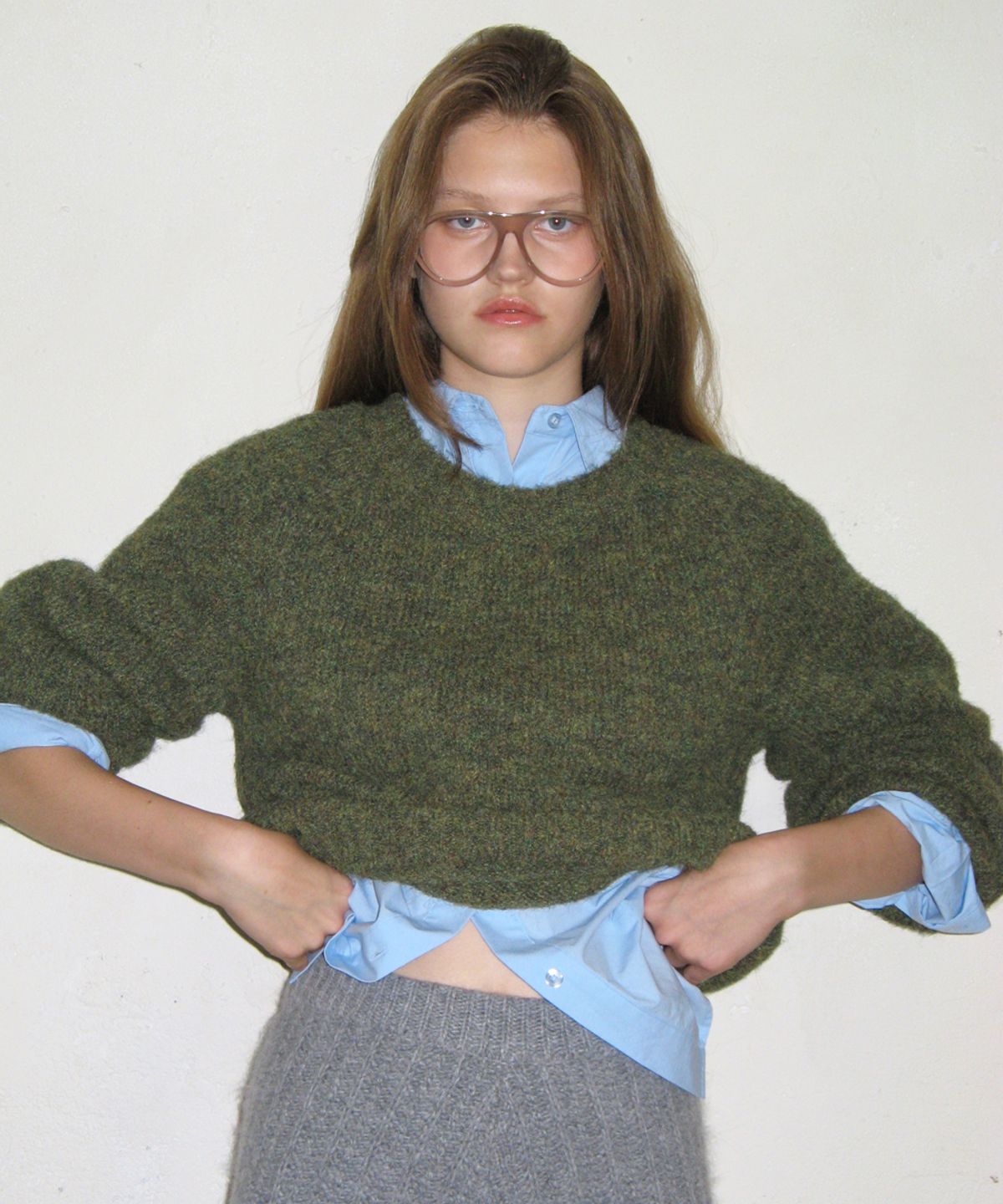 시눈(SINOON) MIXED PULLOVER KNIT (GREEN)