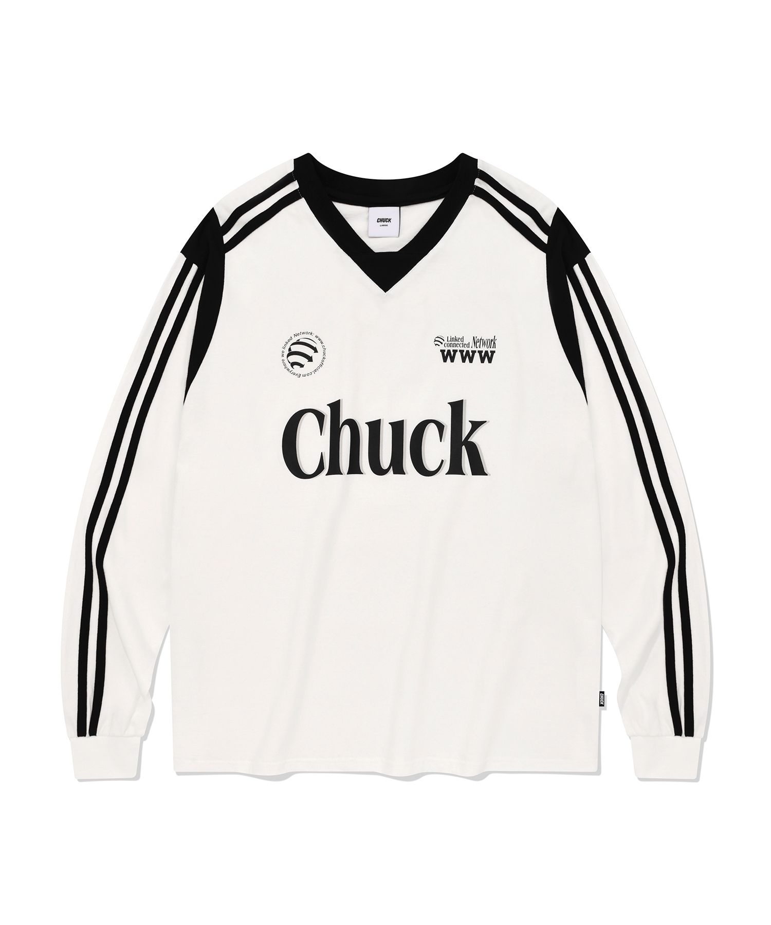 MUSINSA公式 | CHUCK Uniform V-neck long sleeve t-shirt (white)