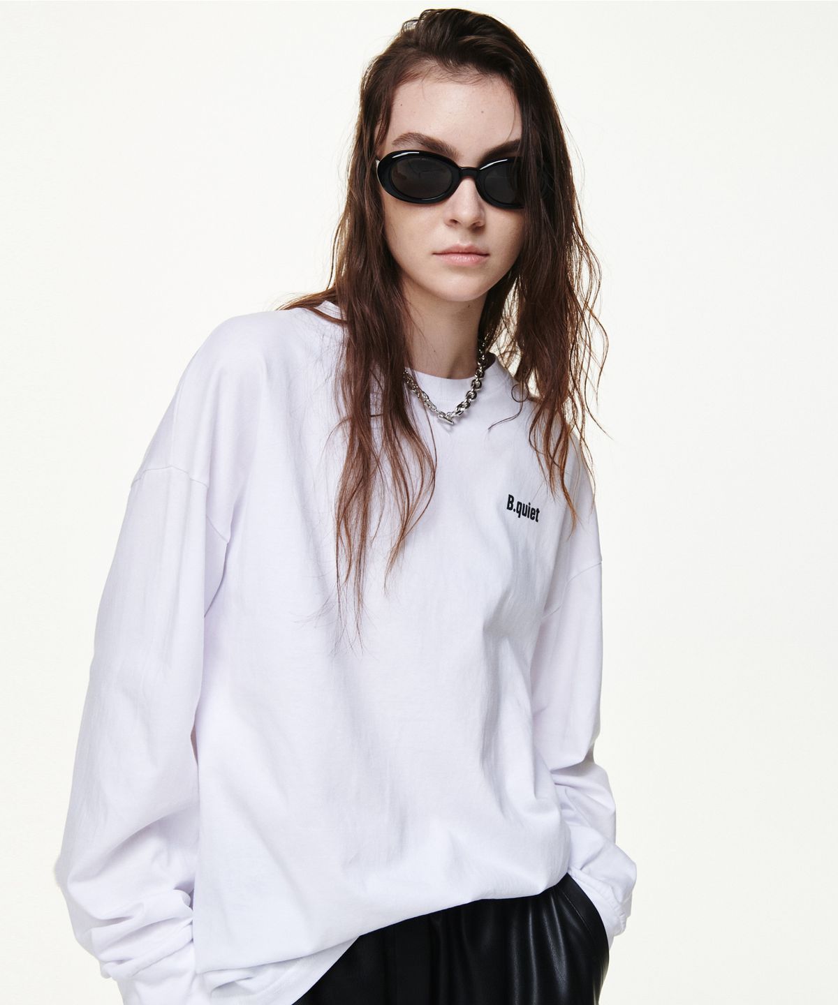 비콰이엇(B QUIET) OVERSIZED LONG SLEEVE TSHIRTS_WHITE