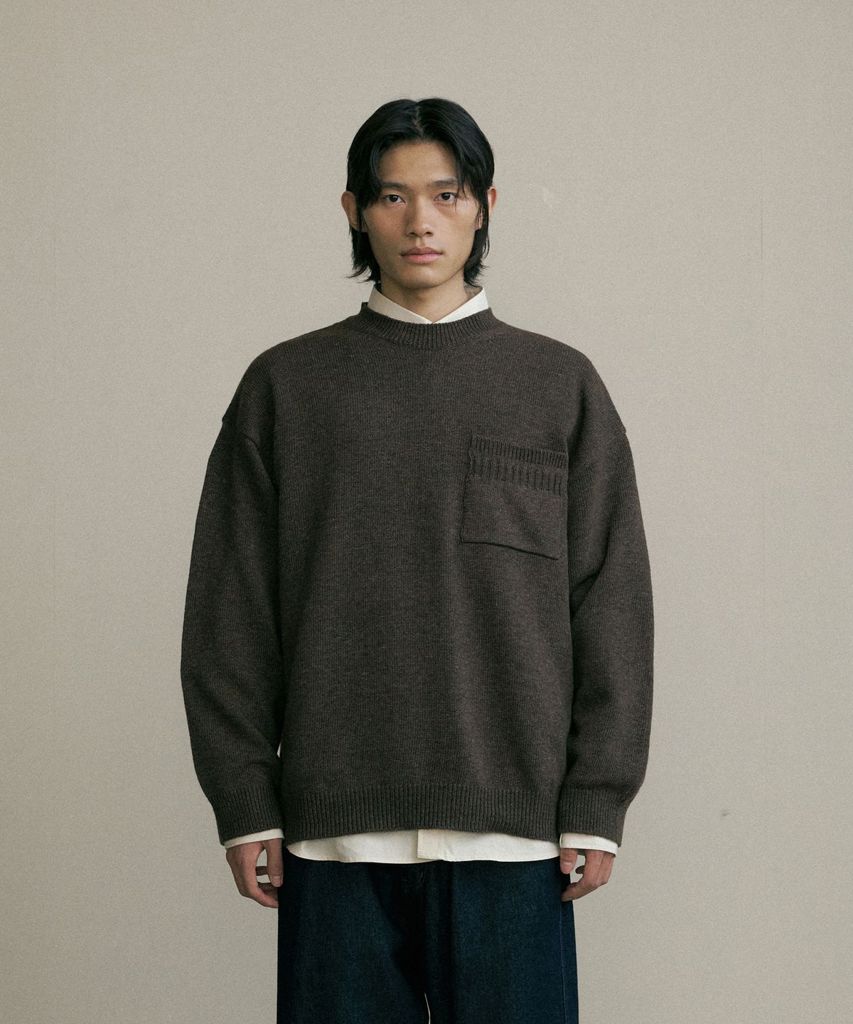 엔도어(ENDOOR) Lambswool crewneck knit (brown)