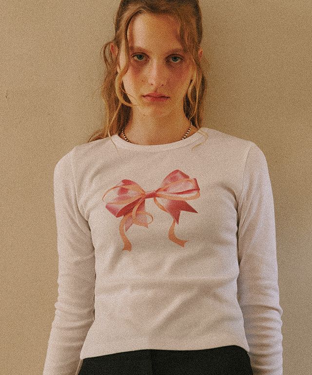 MUSINSA公式 | RONRON DOUBLE RIBBON SLIM CROP LONG SLEEVE