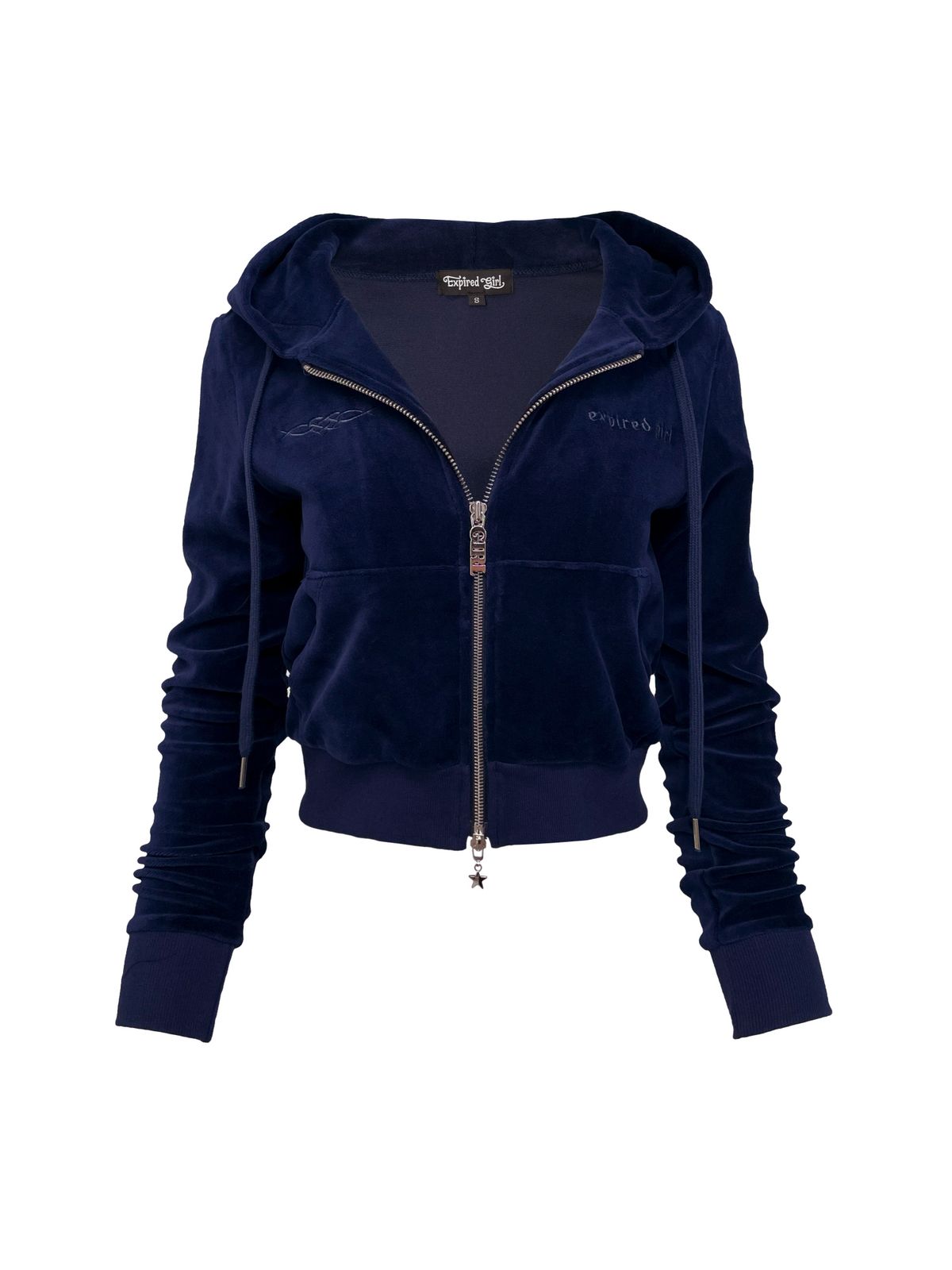 익스파이어드걸(EXPIRED GIRL) Signature Velvet Hoodie Zip Up Navy