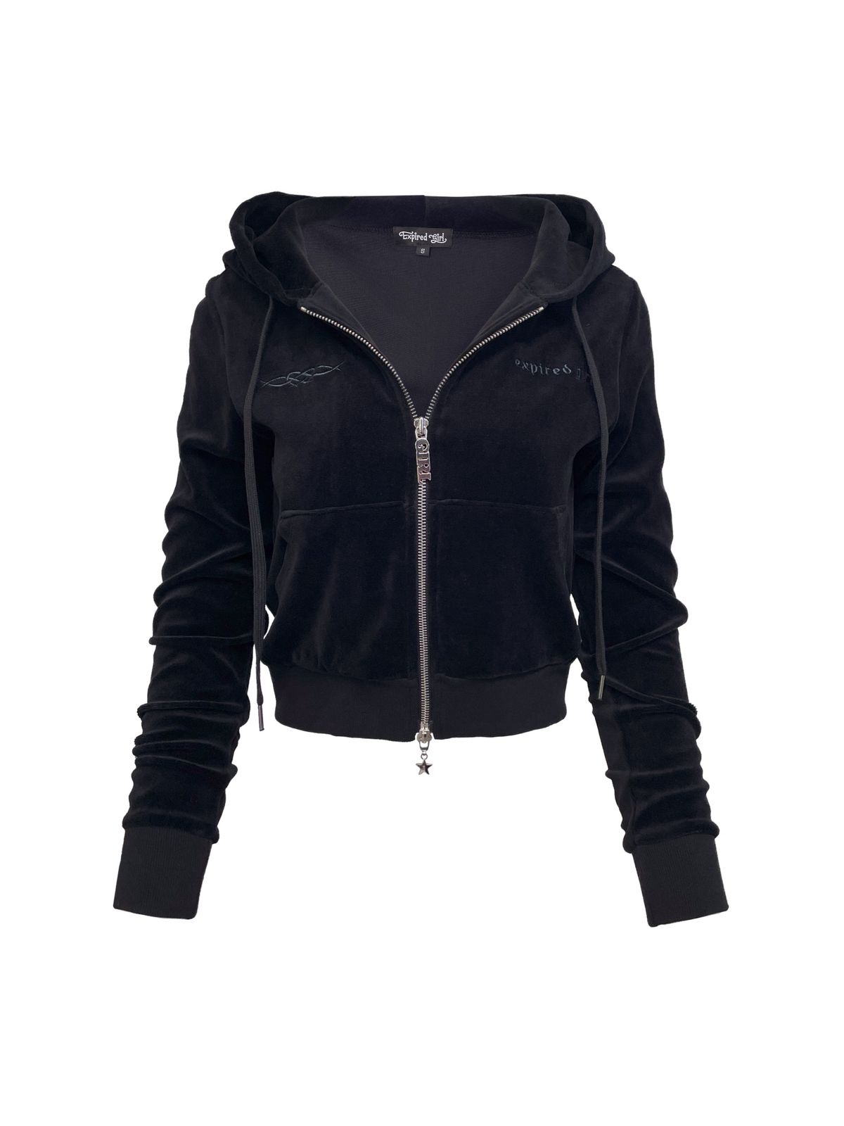 익스파이어드걸(EXPIRED GIRL) Signature Velvet Hoodie Zip Up Black
