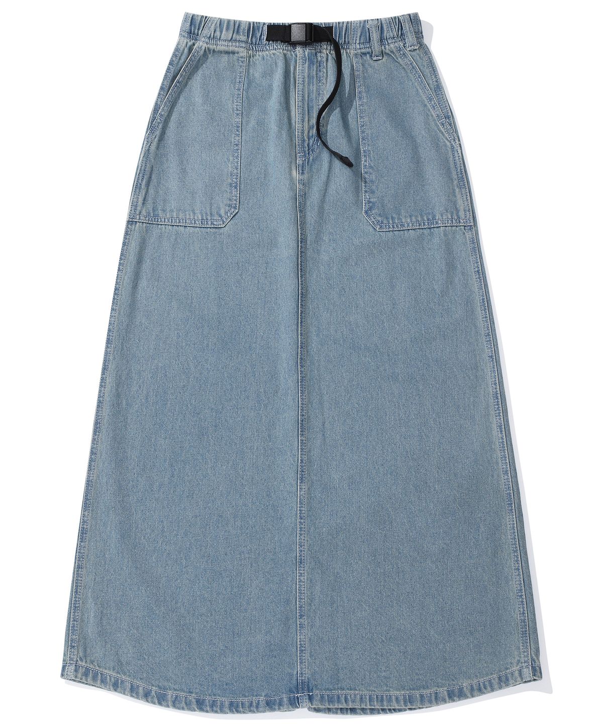 컬럼비아 유니버시티(COLUMBIA UNIVERSITY) M-LABEL BELTED DENIM LONG SKIRT 라이트진