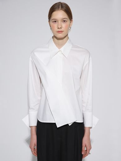 르이엘(LE YIEL) Overlap Crop Shirt Blouse_White 오버랩 크롭 셔츠 블라우스_화이트