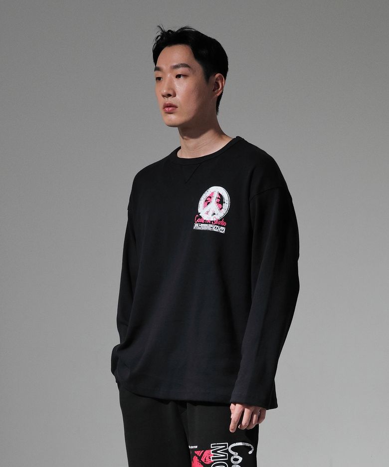 모놀로그프린트 헤비웨이트 오버핏 긴팔티 블랙