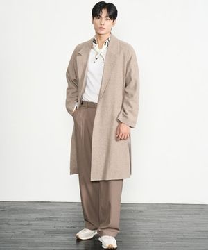 라이트 메리노 울 오버핏 로브 롱코트 (BEIGE)