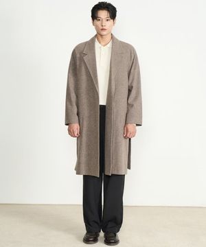 라이트 메리노 울 오버핏 로브 롱코트 (HERRINGBONE BROWN)
