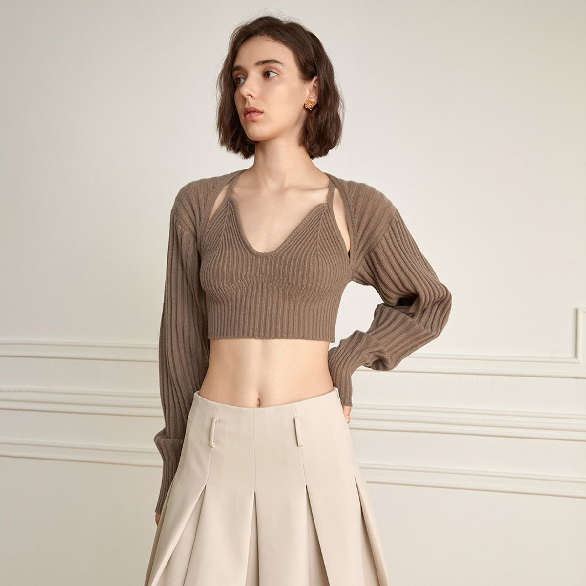 와이와이아이엠(YYIAM) YY_Two-Piece shawl knit sweater set