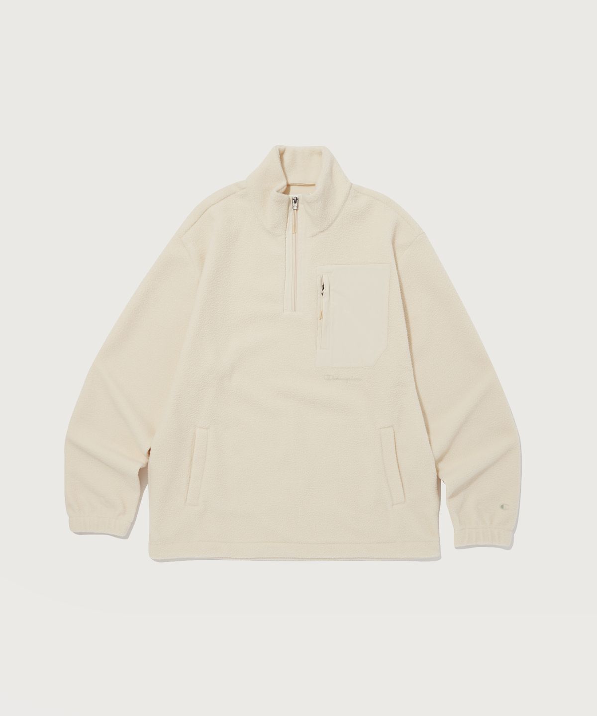 챔피온(CHAMPION) 우븐 패치 하프 집업 후리스 Light Beige