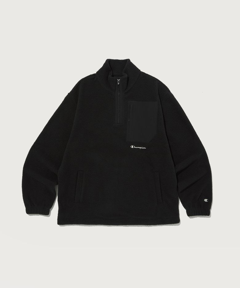 우븐 패치 하프 집업 후리스 Black