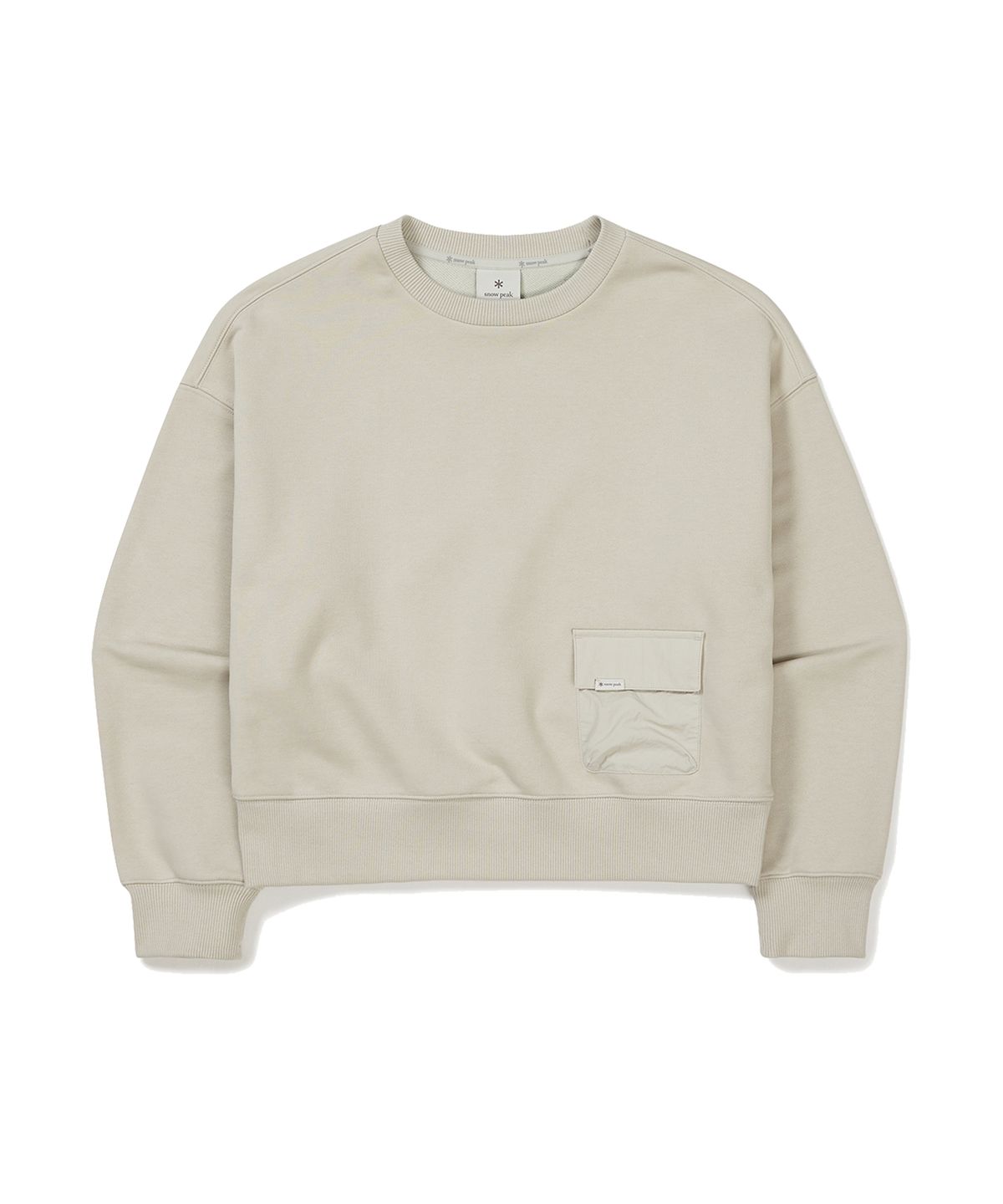 스노우피크 어패럴(SNOWPEAK APPAREL) 랜드 우먼스 우븐 포켓 기모 맨투맨 Light Beige (S23FWFHT62)