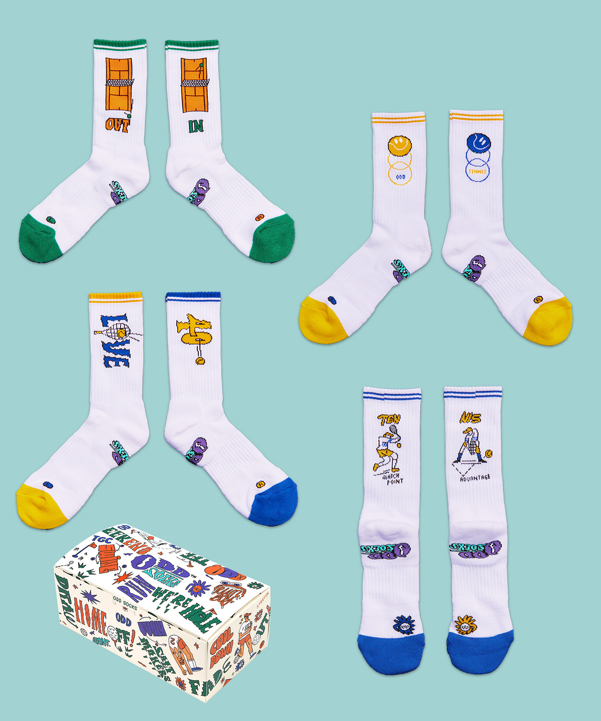 오드삭스(ODDSOCKS) [선물세트] 쿨맥스 테니스 크루 삭스A 4개입