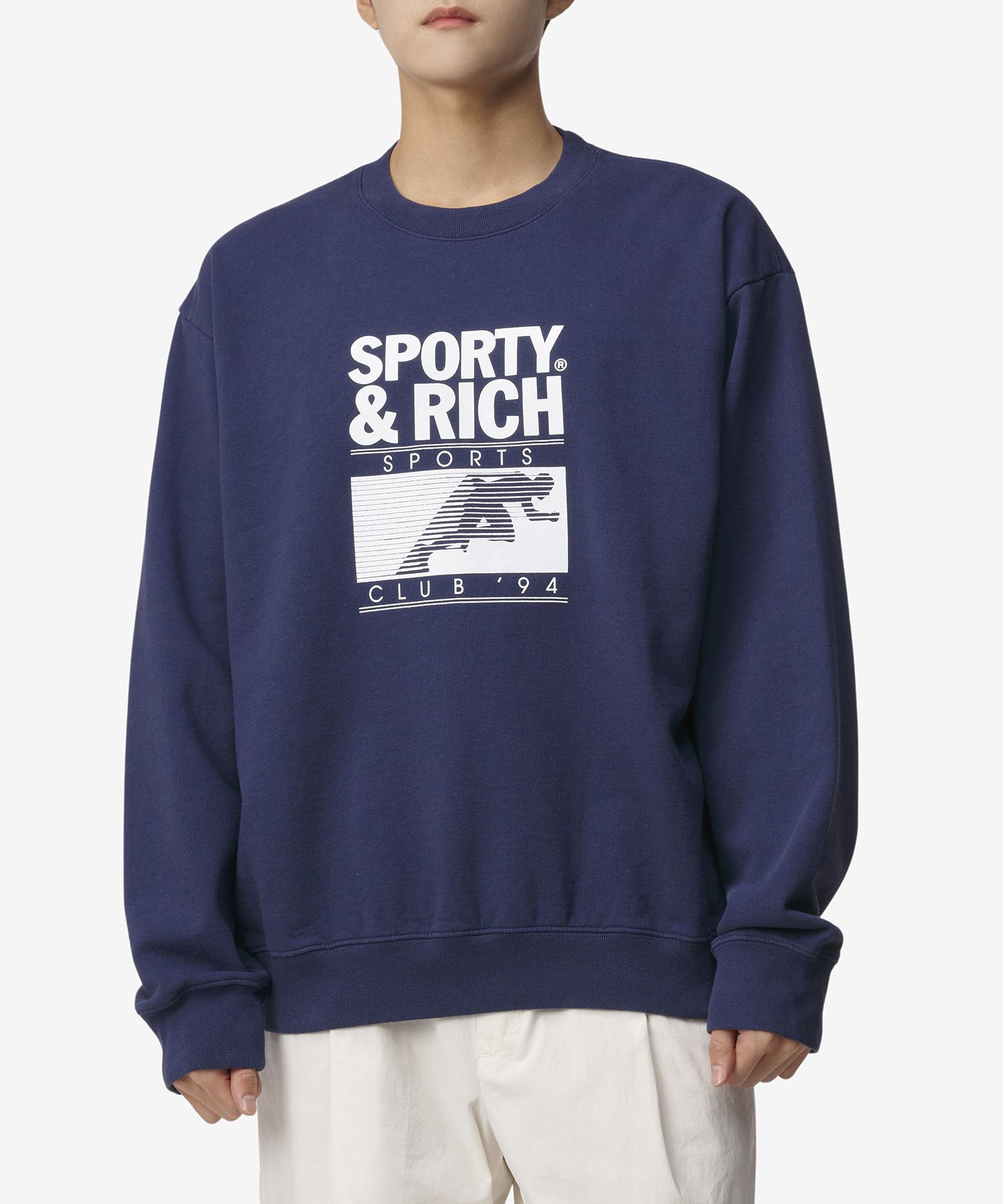 ★Sporty & Rich★ Motion Club Crew Neck Sweatshirt Navy Whit MUSINSA | SPORTY&RICH Motion Club Crew Neck Sweatshirt