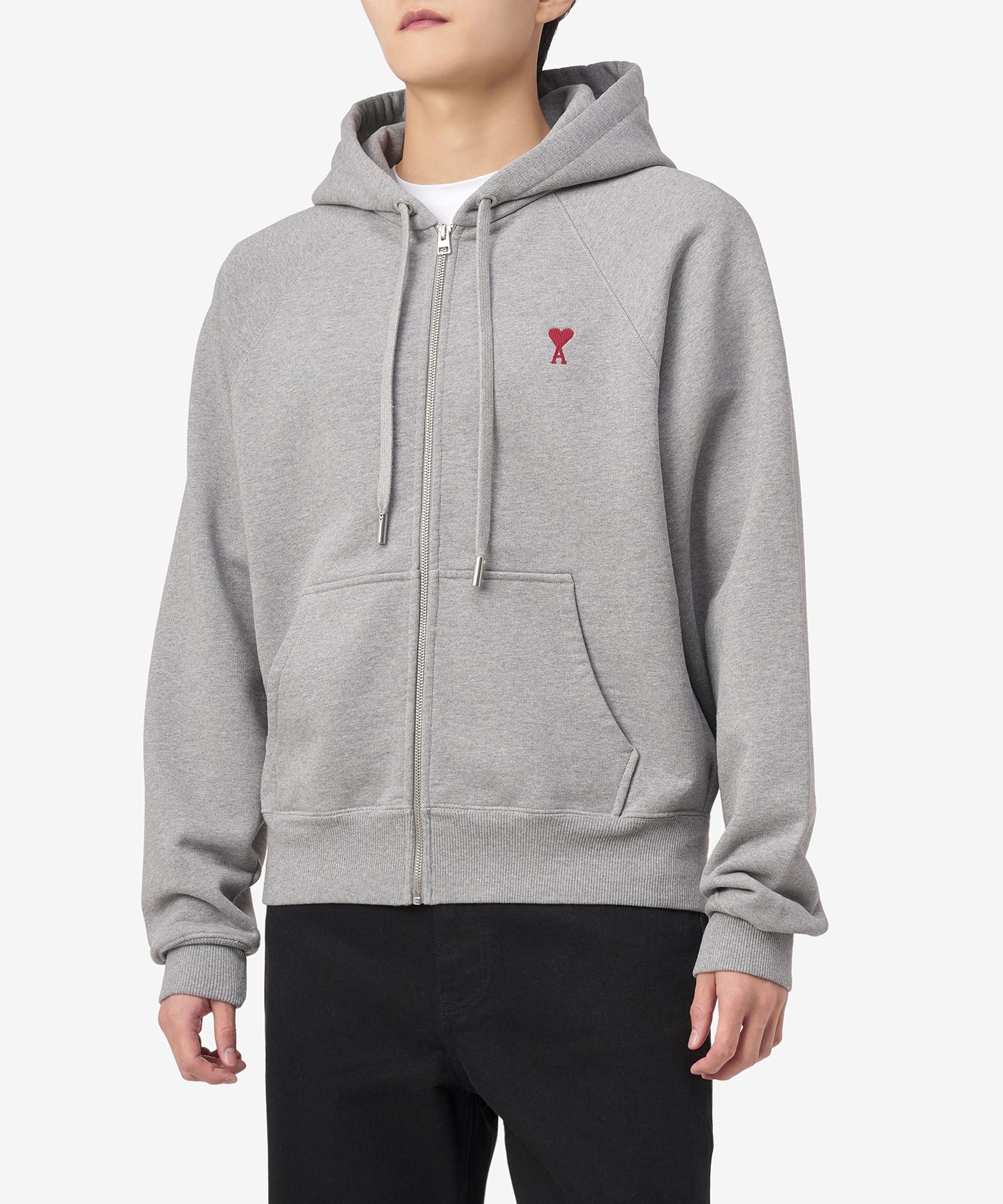 Ami Paris ジップパーカー グレー 赤ロゴ 男女兼用 Lサイズ相当 AmiParis ユニセックスジップパーカー グレーサイズS 赤刺繍