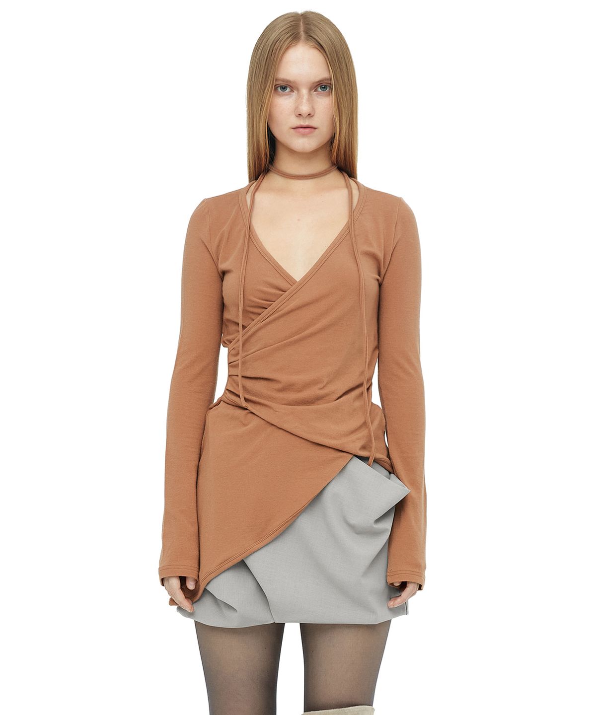 세릭(CERRIC) BACK-OPEN WRAP TOP / ORANGE