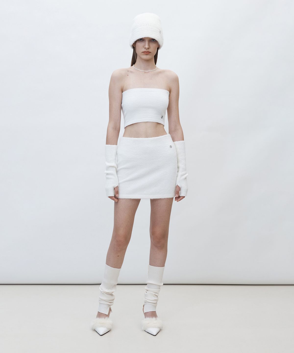 커렌트(CURRENT) HAIRY KNIT MINI SKIRT [WHITE]