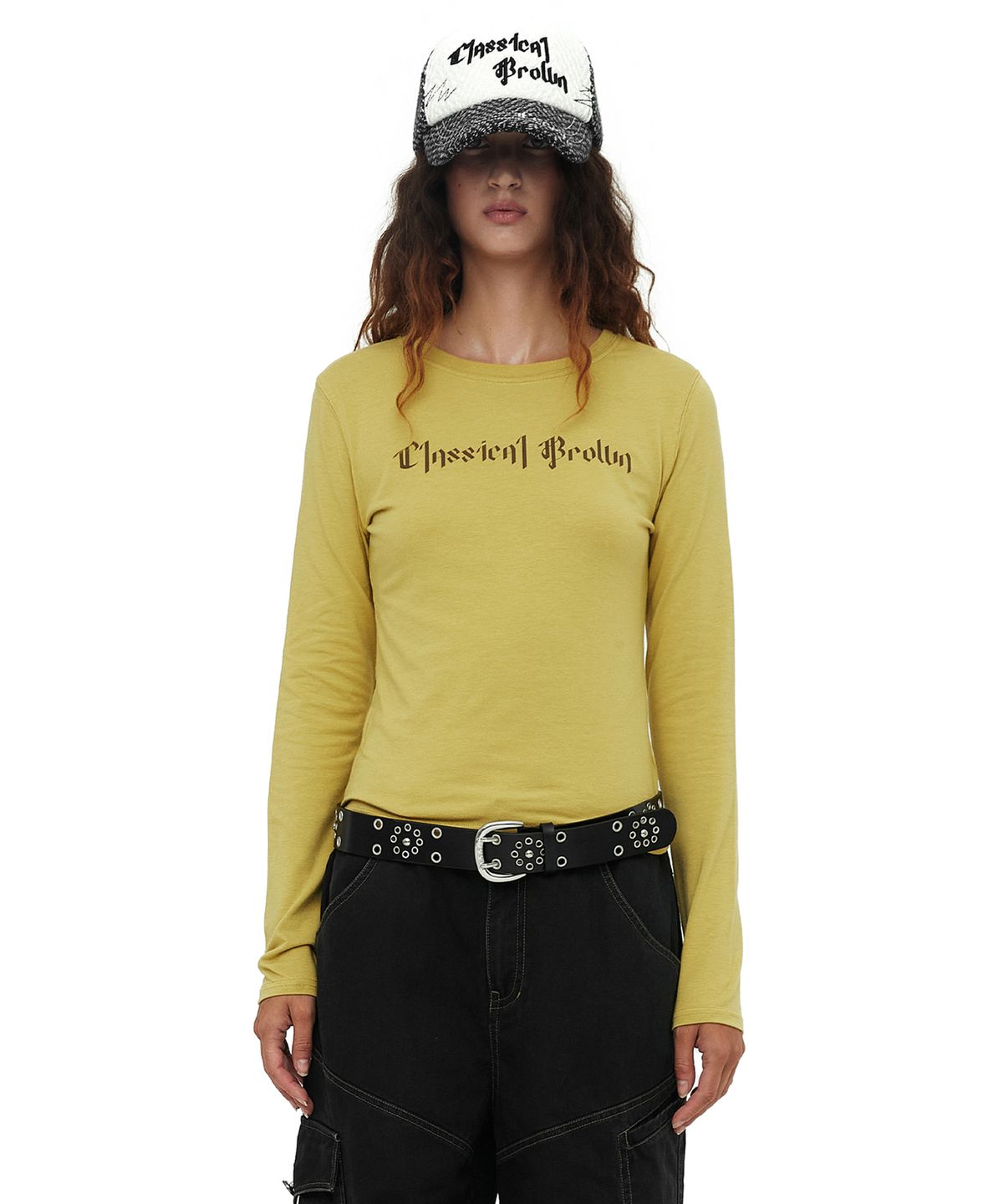 세릭(CERRIC) CLASSICAL BROWN PRINT TOP / YELLOW