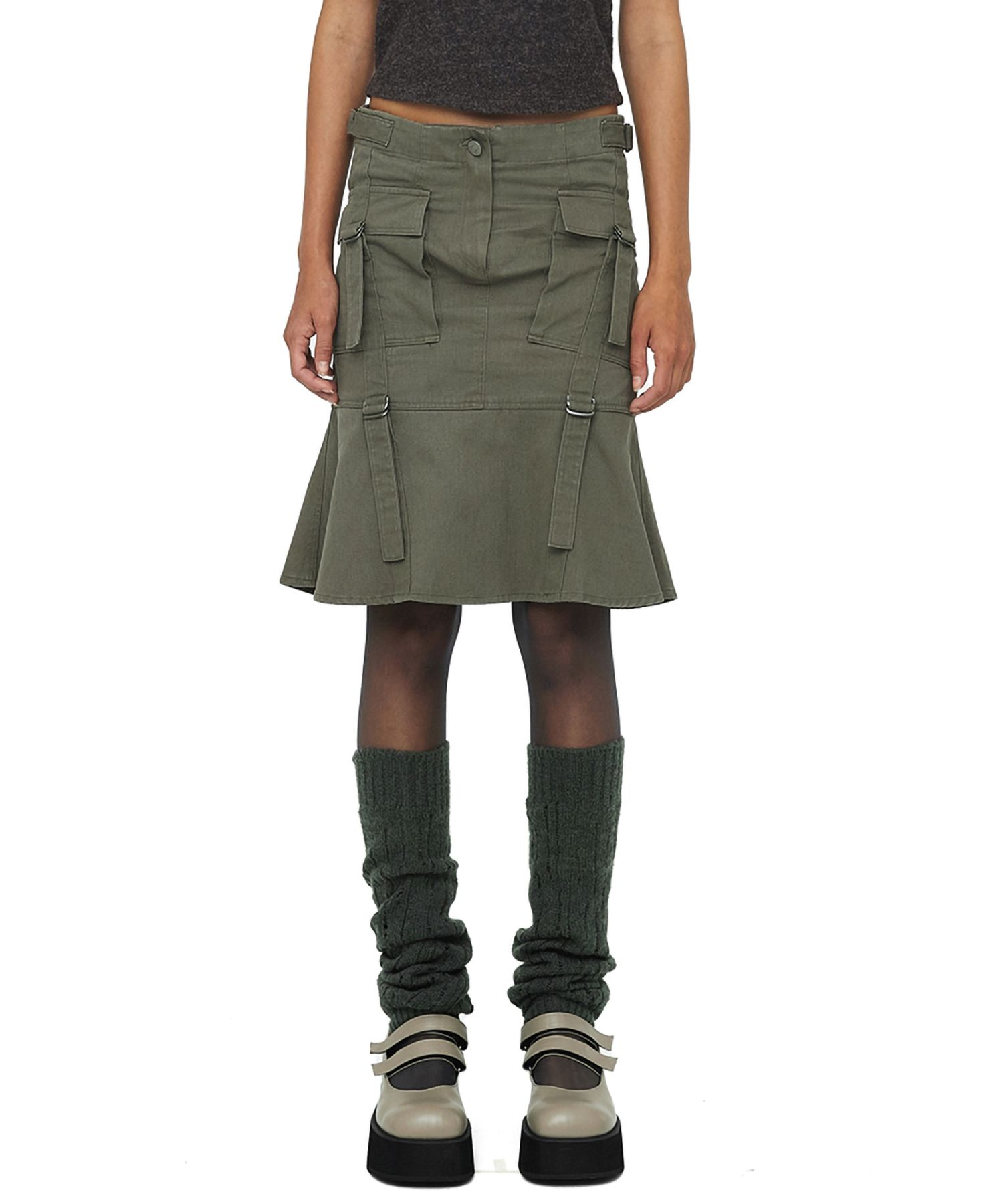 MUSINSA | CERRIC STRAP FLARED CARGO SKIRT/KHAKI 