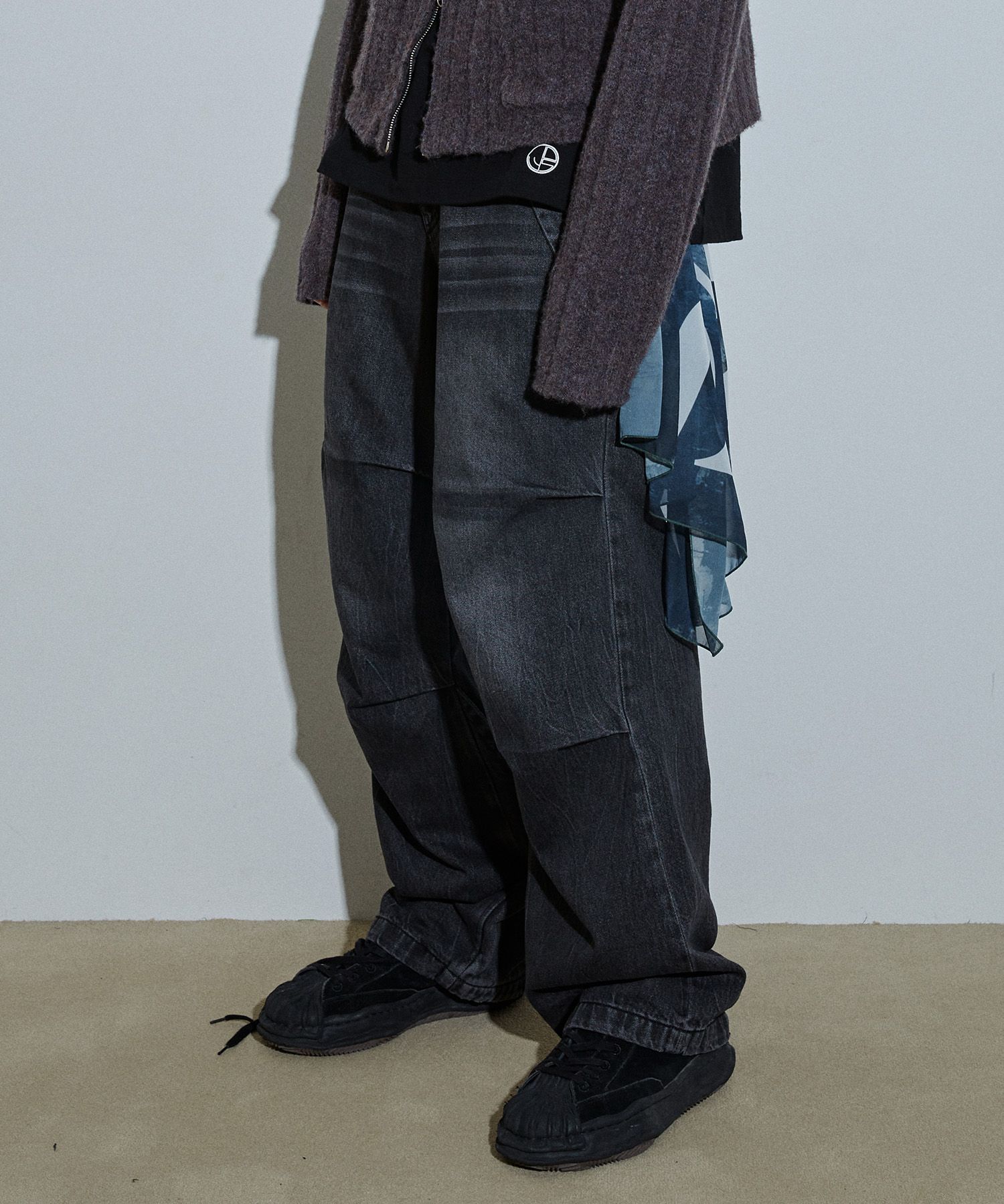 MUSINSA公式 | IDWS Side Flash Denim Parasuit Pants Black