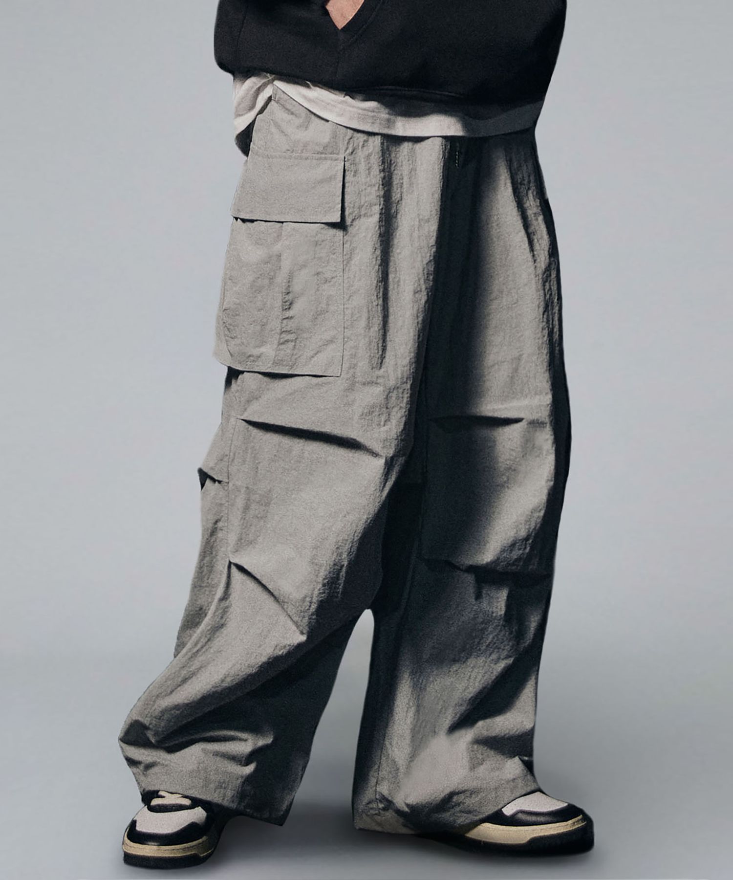 MUSINSA | NOT4NERD Parachute Nylon Cargo Pants - Light Gray