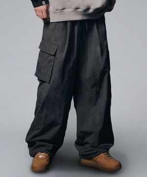 Nylon Cargo Wide Pants - Charcoal
