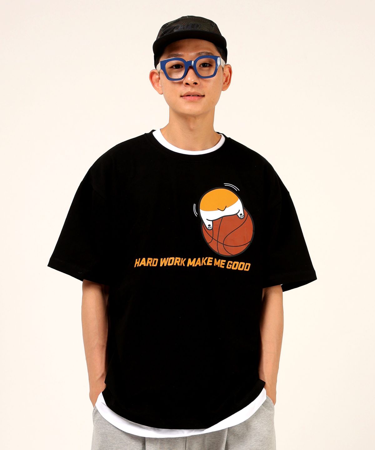 스터프(STUFF) 코기릴리 하드 워크 블랙 헤비 반팔티