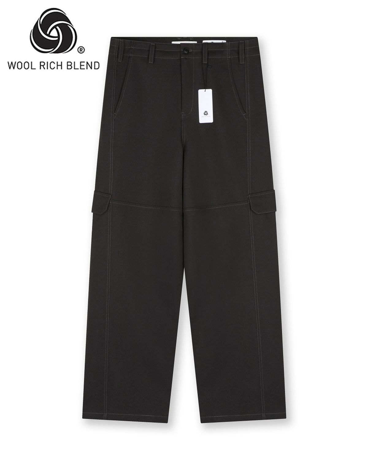 비슬로우(BESLOW) WOOL BLENDED TWIST SEAM CARGO PANTS PURPLE BROWN